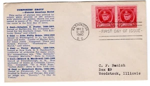 #880 John Philip Sousa Composer Famous American FDC 1940 - Waiten Beardsley - Picture 1 of 2