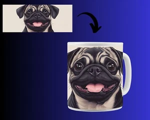 Kaffeetasse Lächelnder Mops Tasse Kaffeebecher Geschenk Keramik - Bild 1 von 1