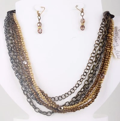 JUEGO DE PENDIENTES COLLAR MULTI HEBRA CRISTALES VIDRIO METALES MEZCLADOS LATÓN 0135 Foto 1 de 2