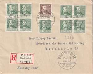 SWEDEN: Registered FDC Ling, F.318BC+CB  pairs x 4, Scarce. High value. - Picture 1 of 1