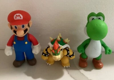 Super Mario Bros Action Figures Lot of 3: MARIO, BOWSER, YOSHI 3”-4.5” - Image 1 of 4
