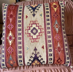 Beige & Orange Cushion Cover Turkish / Moroccan Kilim Style Aztec New - Picture 1 of 2