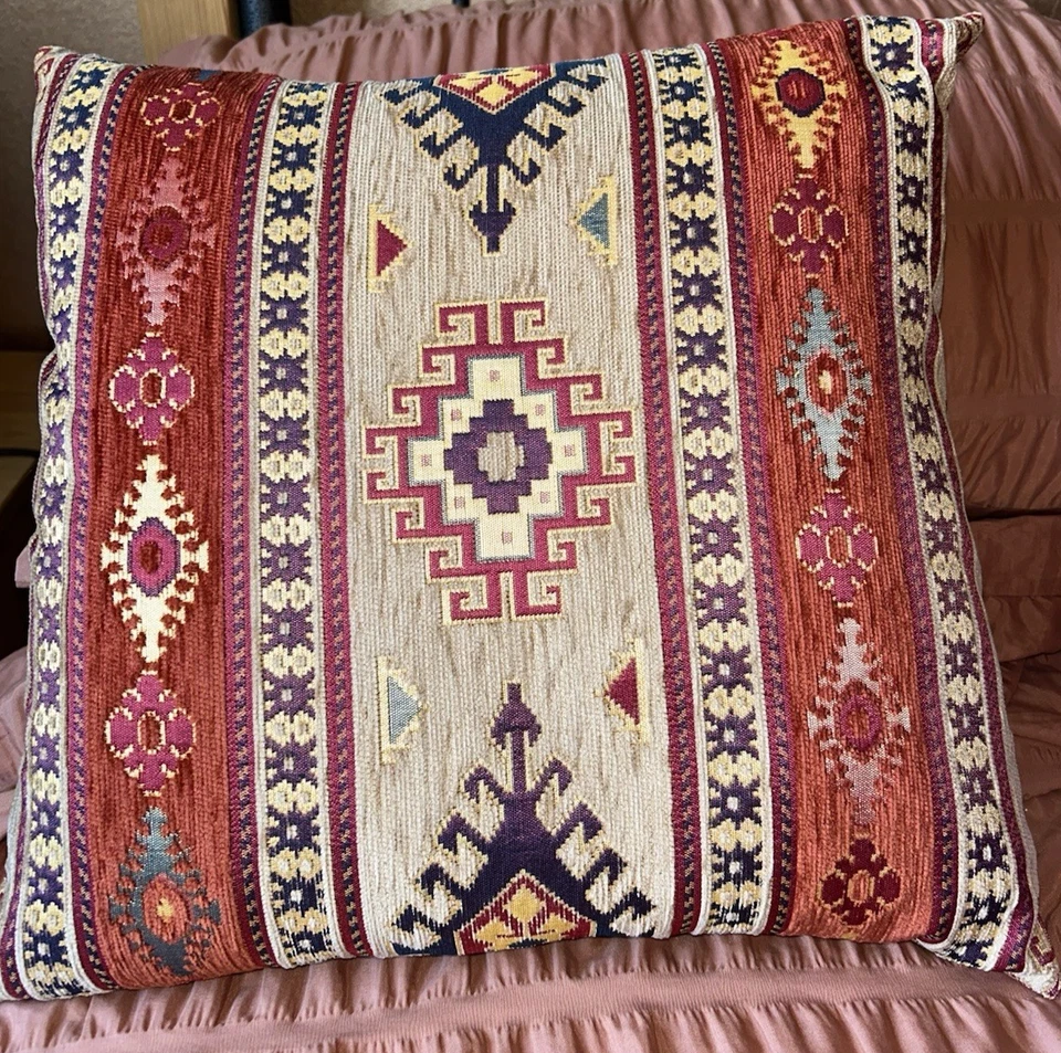 Beige & Orange Cushion Cover Turkish / Moroccan Kilim Style Aztec New - Image 1 of 1