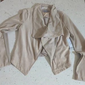 Bagatelle Collection Faux Suede Vegan Biker Jacket Beige Waterfall Front Size S - Picture 1 of 12