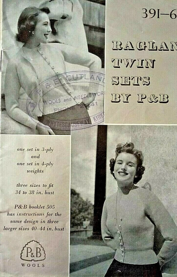 Vintage Knitting Pattern*Ladies TWIN SET*Sweater & Cardigan*3-ply/4-ply*P&B 391 - Image 1 of 1