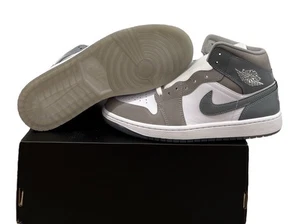 Nike Air Jordan 1 Mid SE White Medium Grey Cool HF3216-100 Mens Size 9.5 No Lid - Picture 1 of 5