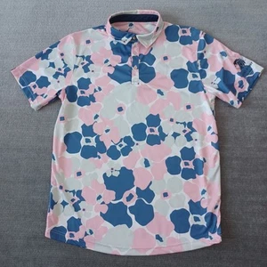 Swannies Golf Polo Camicia Uomo Media Floreale Performance Chase Wicking Blu Rosa - Foto 1 di 8