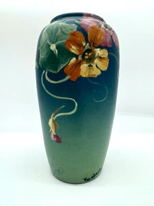 Weller 1920's Vintage Art Pottery Vase Hand Painted Green Nasturtium E Roberts - Picture 1 of 7