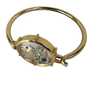 Gold-Tone Bangle Bracelet Clear Window & Silver-Tone Charms and Crystal Accents - Picture 1 of 22