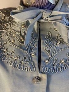 Baby Blue Pearled & Brocade Blazer XL Top Jacket Vintage 1940s Helene Scott - Bild 1 von 14