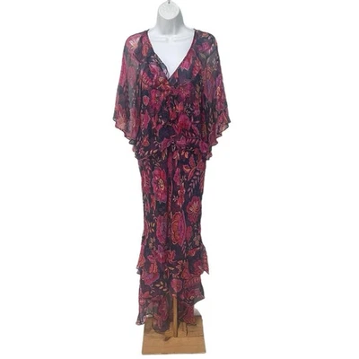 Johnny Was Jade Carina 100% Silk Floral Maxi Dress Mauve Pink Ruffle Slip Under - Image 1 of 4