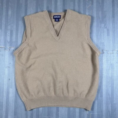 Vintage Lands End Lambswool Sweater Vest Mens Beige V Neck Size Large L 42-44 - Image 1 of 4