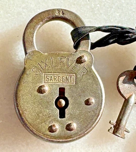 Vintage Antique Sargent 6 Lever Padlock Lock With Key - Picture 1 of 6