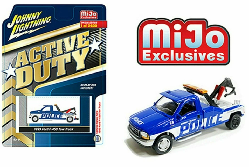 Johnny Lightning 1999 99 FORD F-450 POLICE TOW TRUCK -Blue MIJO EXCLUSIVE 1/2400 - Image 1 of 1