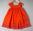 CATIMINI Girls 2 Yrs Red-Orange Embroidered Butterfly Lace Trim Dress