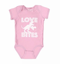 Love Bites Dinosaur Baby Bodysuit Funny Valentines T-Rex Infant Cotton Romper