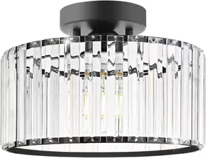 Crystal Ceiling Light Fixture, Modern Semi Flush Mount Ceiling Light, Black Clos - Picture 1 of 12
