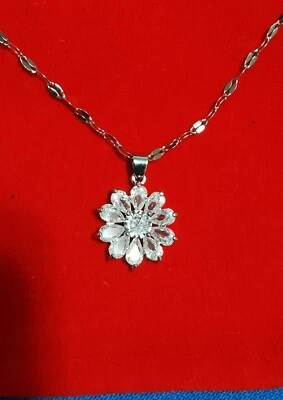 Collana con ciondolo fiore e strass da donna catenina lunga 45 + 5 cm + omaggio - Immagine 1 di 3