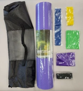 2'x6' TPE Yoga Mat Non Slip 1/4" Thick w/ Mesh Bag, Strap, 4 Resistance Bands - Picture 1 of 1