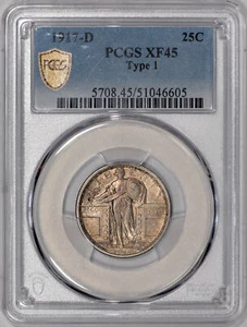 1917-D Type 1 Standing Liberty Quarter 25c PCGS XF45 - Original! - Picture 1 of 4