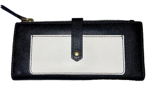 Fossil Keely Tab Clutch Wallet Black Soft White Genuine Cowhide Leather Purse - Picture 1 of 9