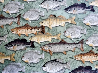 Patty Reed Designs 2008 Fabric Traditions Fish Print Fabric Sold by the yard - Image 1 of 4