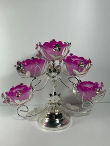 SELTENER lila Blumen Glas & Metall Kandelaber 12 Zoll - Bild 1 von 8