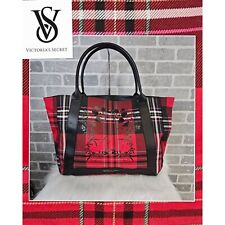 Victoria's Secret Tote Bag Tartan Plaid Floral Print Weekender Carry All Shopper