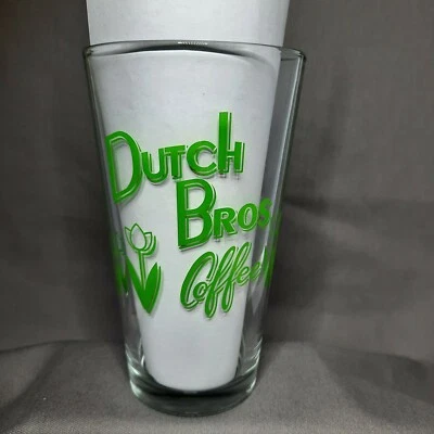 Dutch Bros Brothers Coffee Drinking Glass Tumbler Clear Green Collectible  - Image 1 of 4