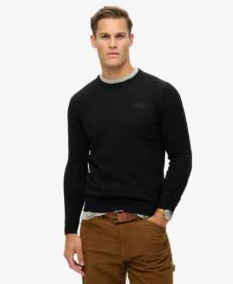 Superdry Jumper Crew Neck Knitted Long Sleeve Pullover Wool Cotton Mix Black - Image 1 of 4