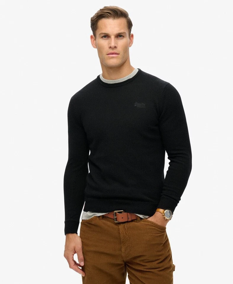 Superdry Jumper Crew Neck Knitted Long Sleeve Pullover Wool Cotton Mix Black - Image 1 of 4