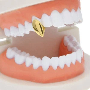 Single Tooth Fang Grillz Silver/14K Gold Plated Grill Cap Vampire Canine Dental - Picture 1 of 10