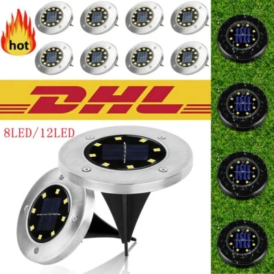 8/12LED Solarleuchte Solarlampe Bodenstrahler Bodeneinbau Außen Gartenstrahler - Bild 1 von 4