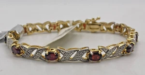 fmc New NWT 24k Gold over Sterling Silver Garnet Tennis Bracelet - Picture 1 of 10