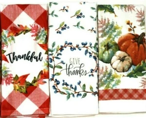 FOUR Pc set Autumn Fall Thanksgiving Pumpkin Leaves Berries Towels Potholder NEW - Picture 1 of 2