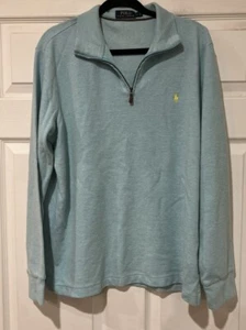 Polo Ralph Lauren Gr. L Pullover Herren hellblau langarm 1/4 Zip mit Logo Fehler - Bild 1 von 7