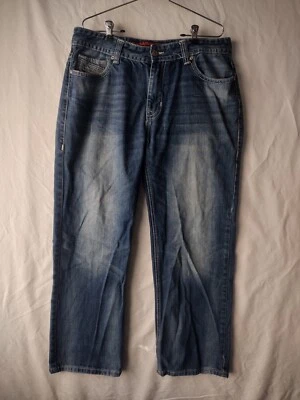 Rock Roll Cowbow Jeans Mens Relaxed Medium Blue Double Barrel Straight Denim - Image 1 of 4