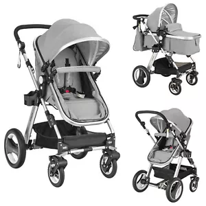 Folding Aluminum Infant Baby Stroller Kids Carriage Pushchair W/ Diaper Bag Grey - Picture 1 of 9