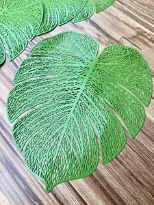 Monstera Banana Leaf Green Vinyl Placemat Set 4 Plant Mat Easy Clean Boho 14” - Picture 1 of 5