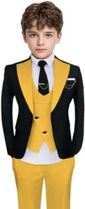Boys 3 Piece Suit Formal Wedding Prom Party Tuxedo Suits for Boys Vest Jacket - Picture 1 of 34