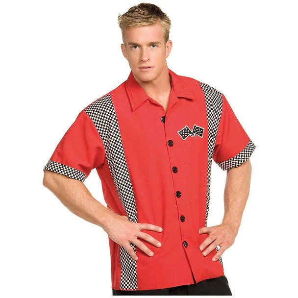 Camisa fantasia adulta Red Pit Crew Racing tamanho XL - Camisa com remendos bordados - Imagem 1 de 1