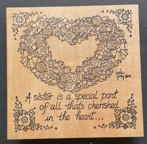 Fiori e Fiocchi Cuore Corona Sorella Parte Speciale Parola Frase Legno Timbro Gomma - Foto 1 di 3
