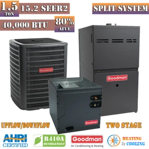 Goodman 1.5 Ton 15.2 SEER2 AC 40K BTU 80% Gas Furnace GSXH501810 GM9C800403AN - Picture 1 of 4