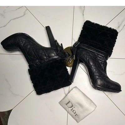 2010's Dior Black Quilted Heeled Boots with Plush Cuffs, Dior Ice Cannagel - Image 1 of 4