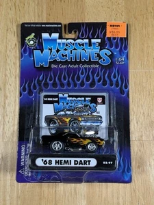 MUSCLE MACHINE ‘68 HEMI DART BLACK WITH FLAMES 02-97 1:64 Scale New NIB - Picture 1 of 3