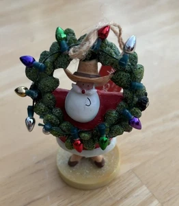 Cape Shore Christmas Resin Ornament Cowboy Hat Santa Lighted Wreath 3.5” - Picture 1 of 4