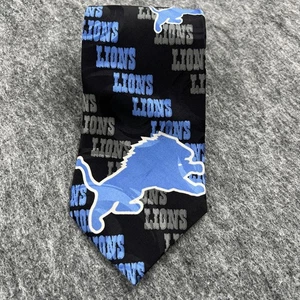 Vintage Detroit Lions Tie Mens Black Blue NFL Football Silk Ralph Marlin 90s - Picture 1 of 11
