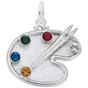 Sterling Silver Cubic Zirconia Painters Palette Charm - Picture 1 of 1