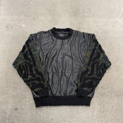 Винтажный SAXONY коллекции кожаный свитер хип-хоп 90-х Coogi Cosby Streetwear XL - Изображение 1 из 4