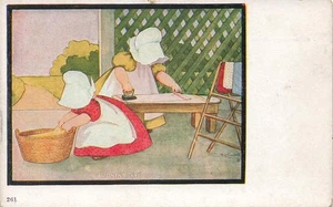 SUNBONNET SUE NIÑAS DÍA DE PLANCHADO A/SA CORBETT c1910 DE COLECCIÓN POSTAL 092825 U - Imagen 1 de 2